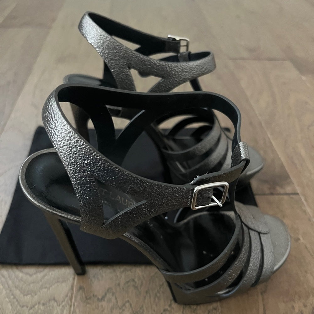 Yves Saint Laurent YSL Women's Silver Strappy Sandals Size 7