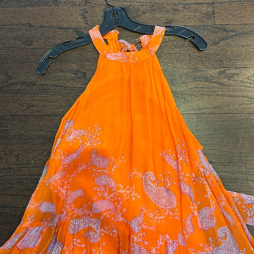 NWT Hemant & Nandita Women’s Bright Orange Dress with Floral Accents Size Medium