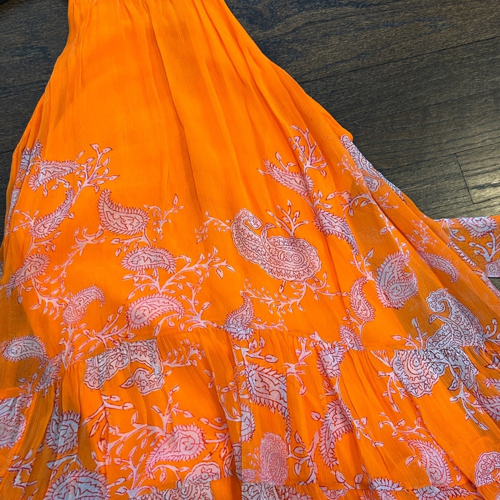 NWT Hemant & Nandita Women’s Bright Orange Dress with Floral Accents Size Medium