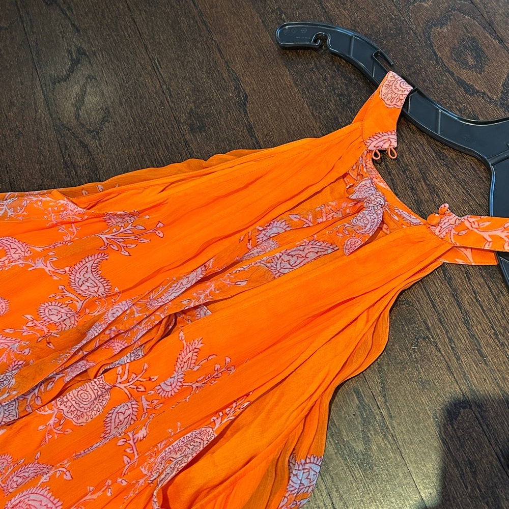 NWT Hemant & Nandita Women’s Bright Orange Dress with Floral Accents Size Medium