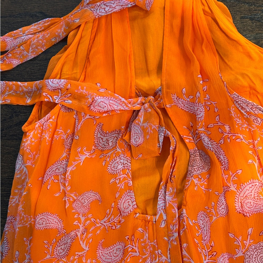 NWT Hemant & Nandita Women’s Bright Orange Dress with Floral Accents Size Medium