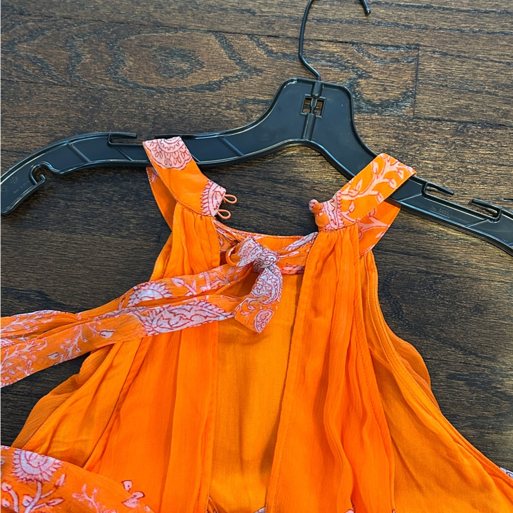 NWT Hemant & Nandita Women’s Bright Orange Dress with Floral Accents Size Medium
