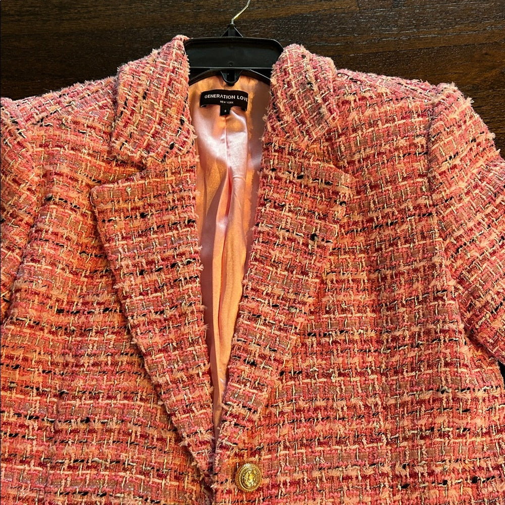 Generation Love Women’s Pink Tweed Blazer Coat Size Small