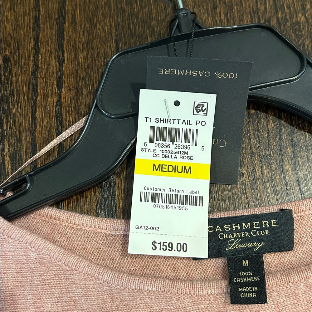 NWT Charter Club Luxury Women’s 100% Cashmere Women's Pink Sweater Size Medium