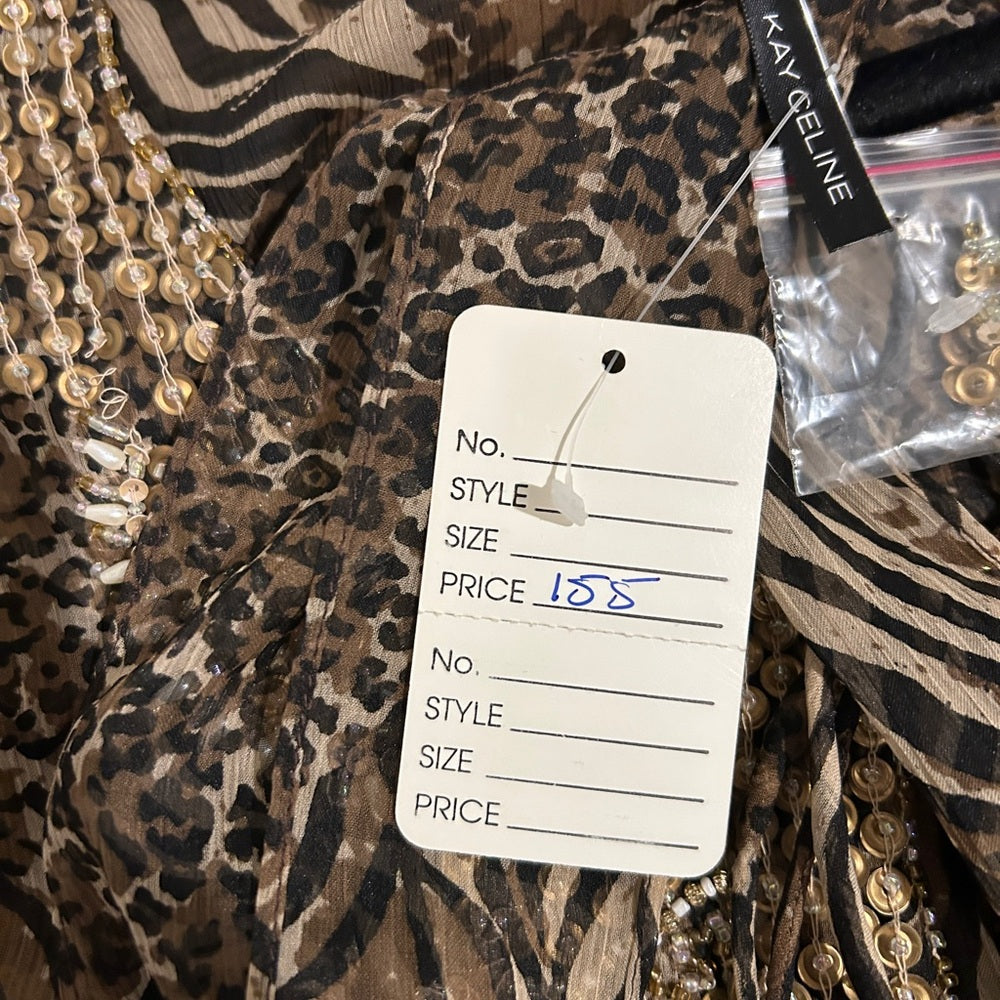 NWT Kay Celine Women’s Brown Zebra Print Blouse Size Large