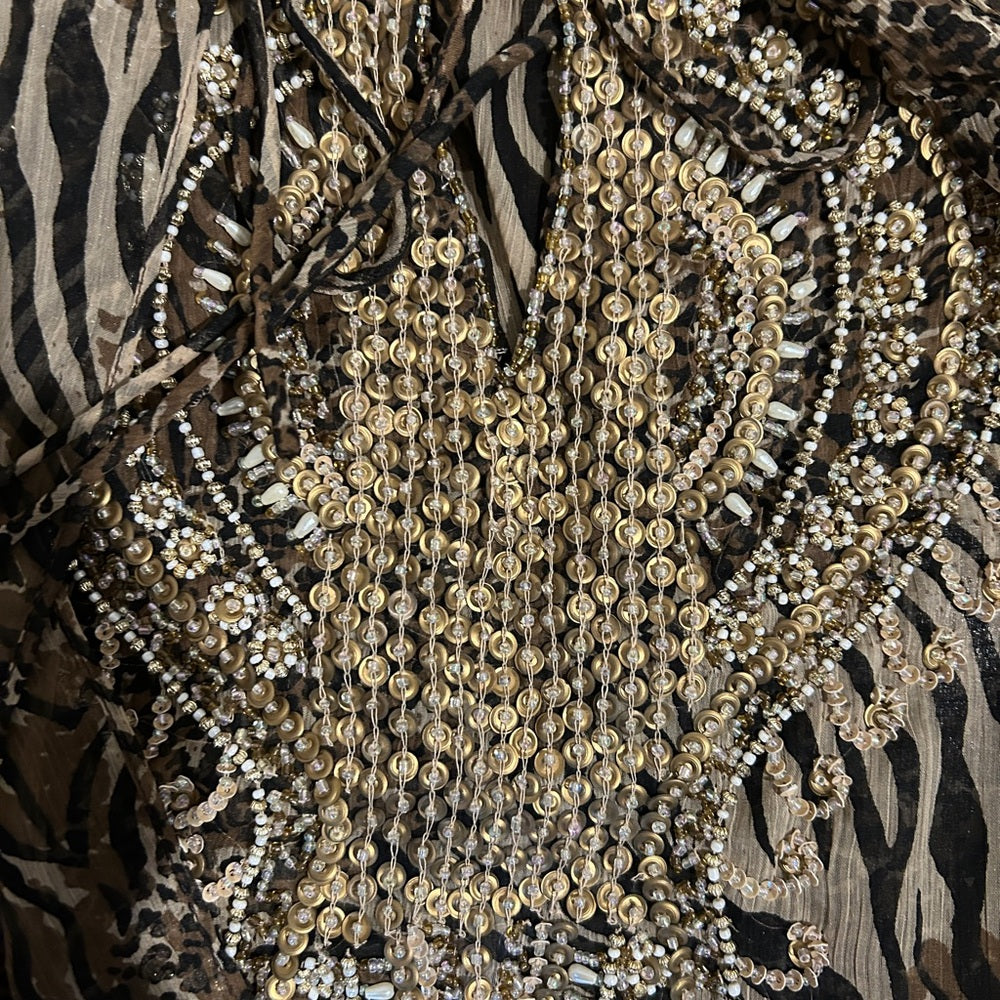 NWT Kay Celine Women’s Brown Zebra Print Blouse Size Large