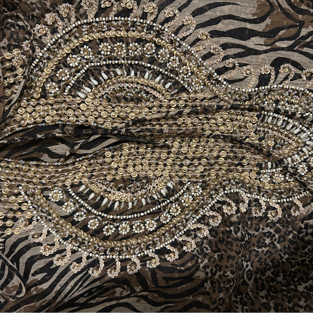 NWT Kay Celine Women’s Brown Zebra Print Blouse Size Large