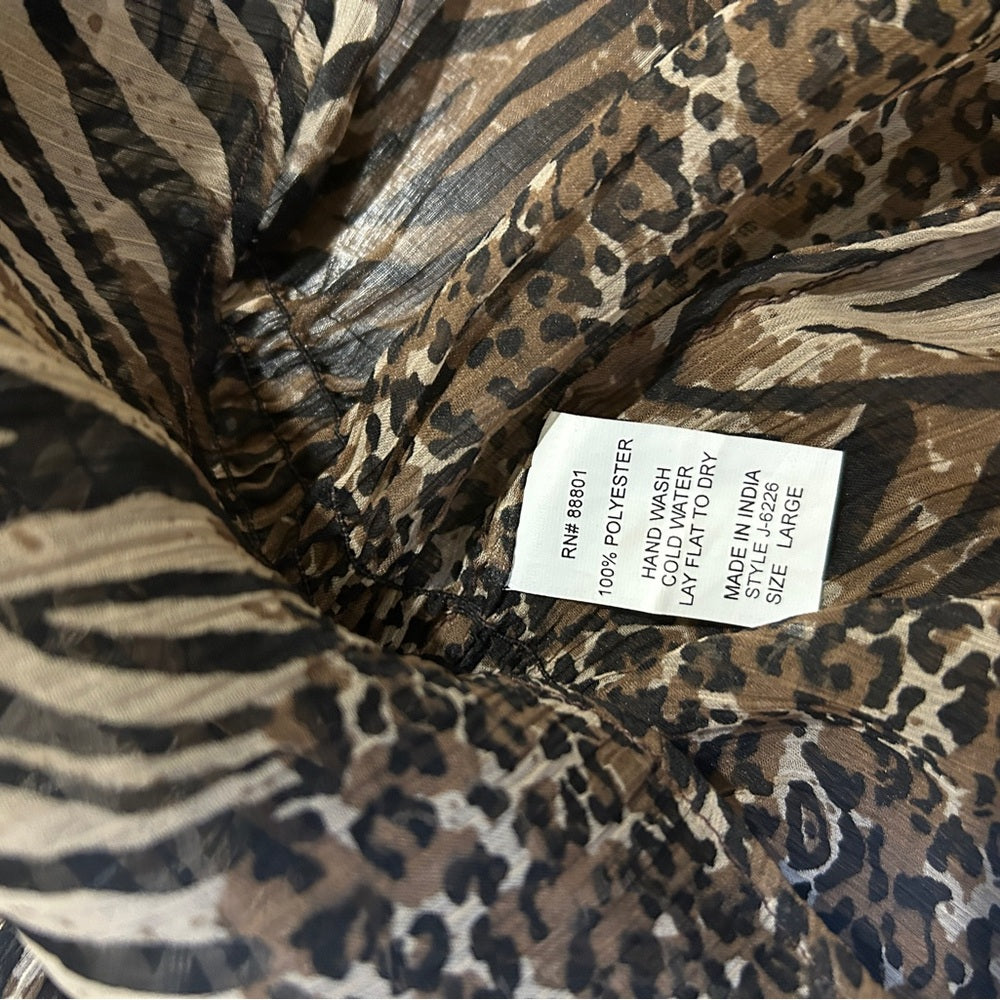 NWT Kay Celine Women’s Brown Zebra Print Blouse Size Large