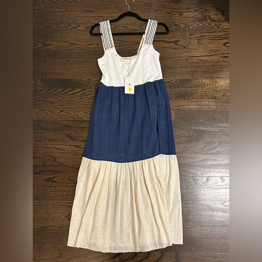 NWT “Make It Happen” Women’s Blue and Cream Maxi Dress