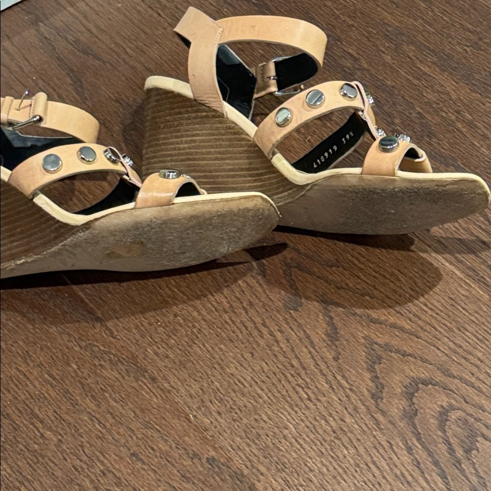 Balenciaga Tan Sandals with Silver Details Wedges Size 39.5