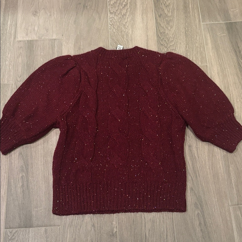 NWT Autumn Cashmere Women’s Burgundy Knit Short Sleeve Sweater Size XS