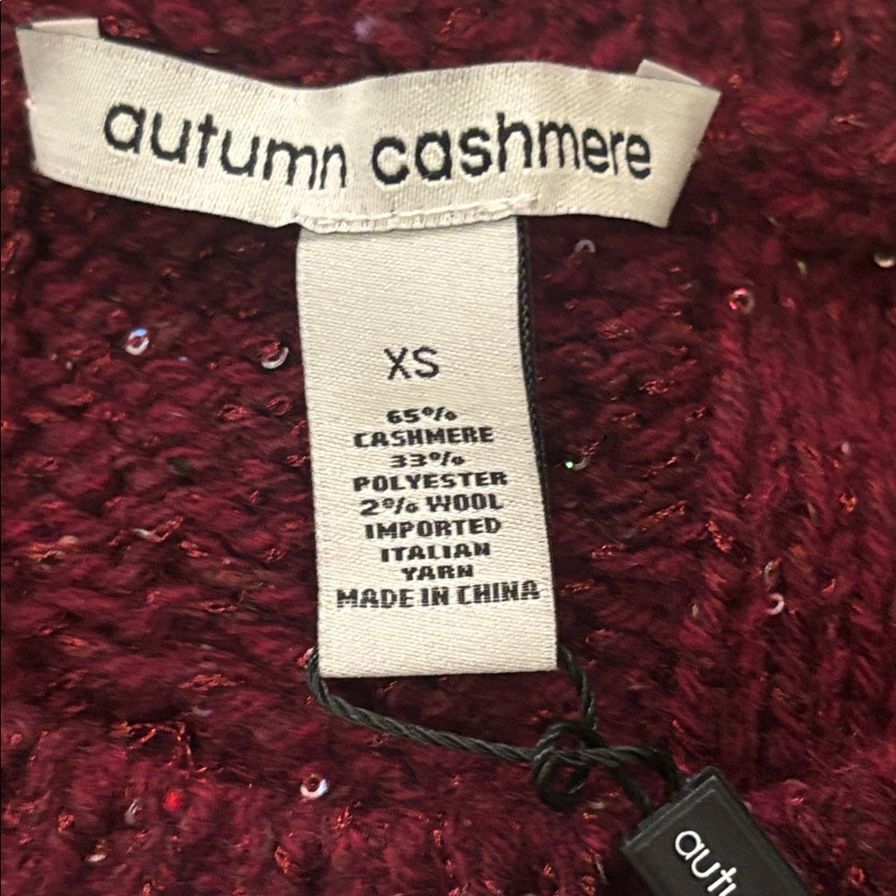 NWT Autumn Cashmere Women’s Burgundy Knit Short Sleeve Sweater Size XS