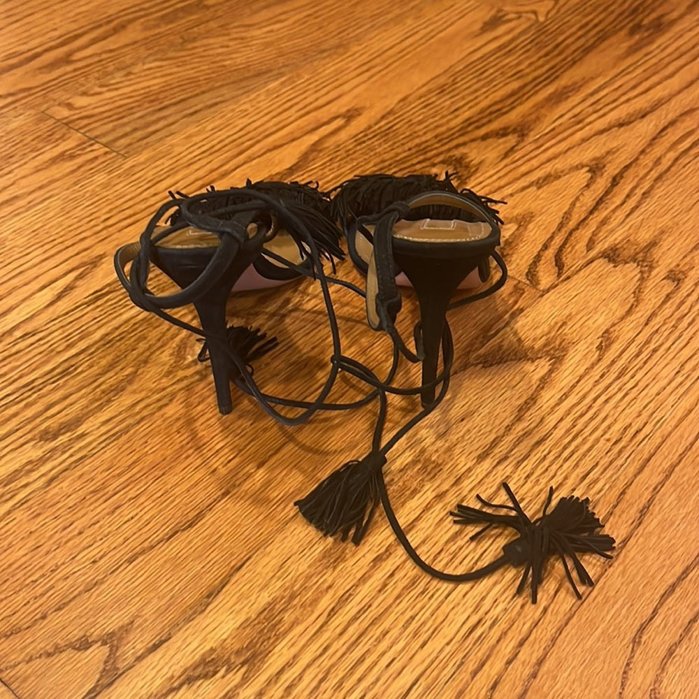 Aquazzura Woman’s Black Fringe Heels Size 40.5/10.5