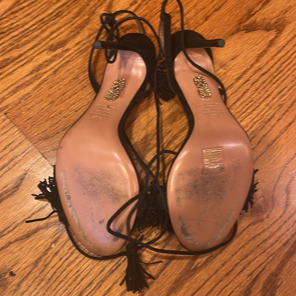 Aquazzura Woman’s Black Fringe Heels Size 40.5/10.5
