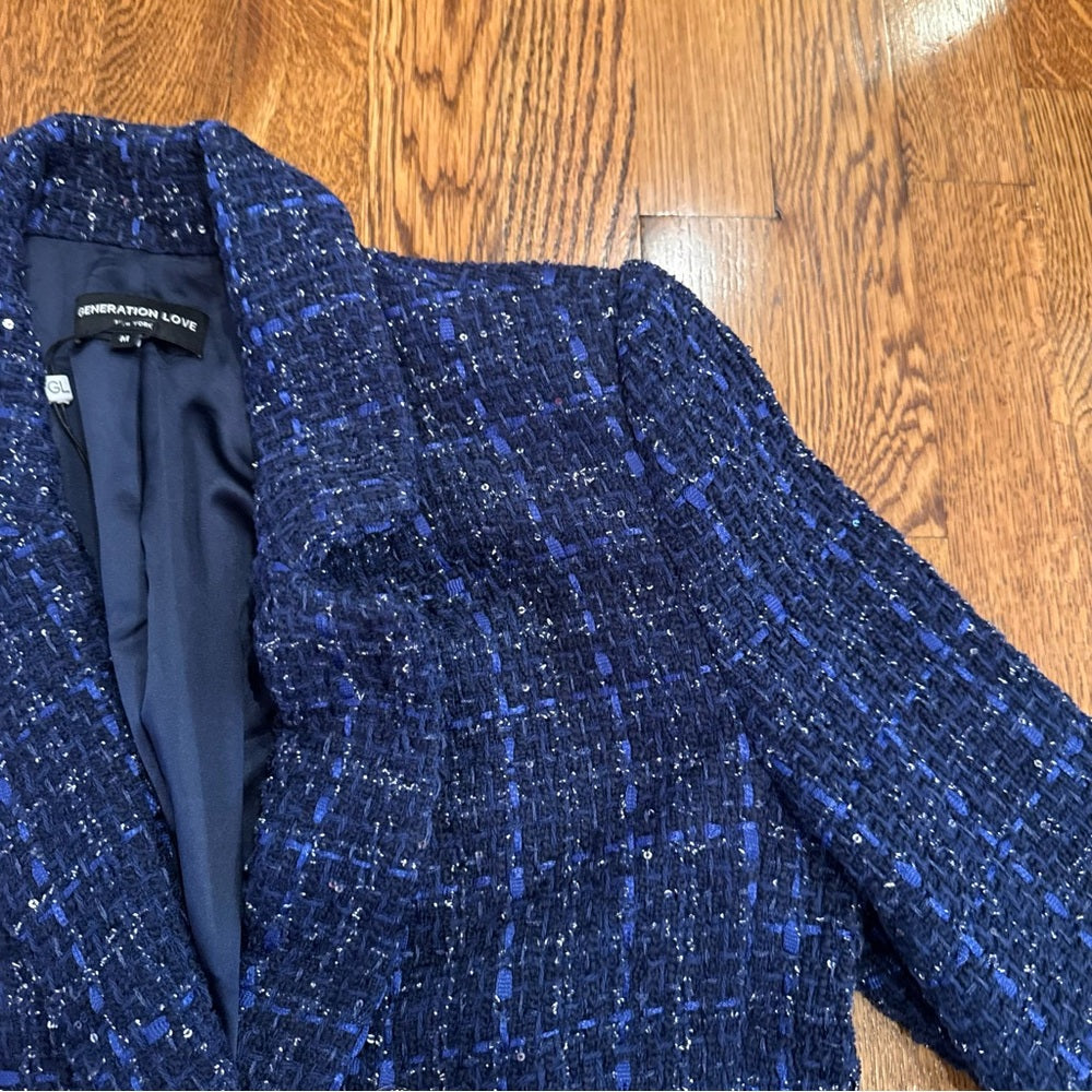Generation Love Women's Blue Tweed Jacket Size Medium