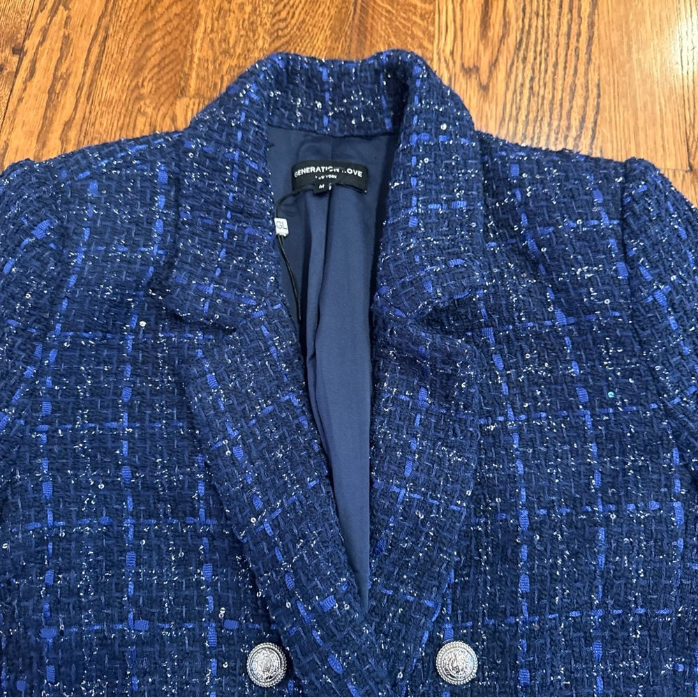 Generation Love Women's Blue Tweed Jacket Size Medium