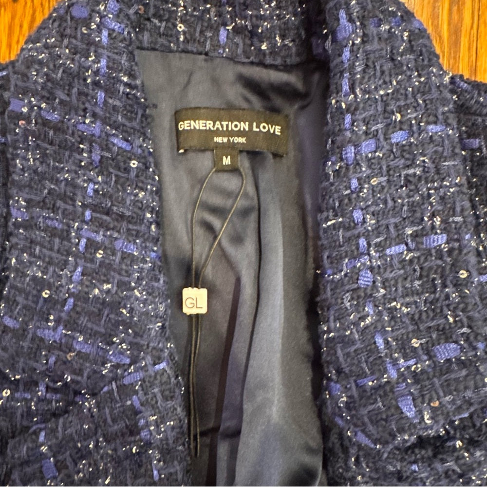 Generation Love Women's Blue Tweed Jacket Size Medium