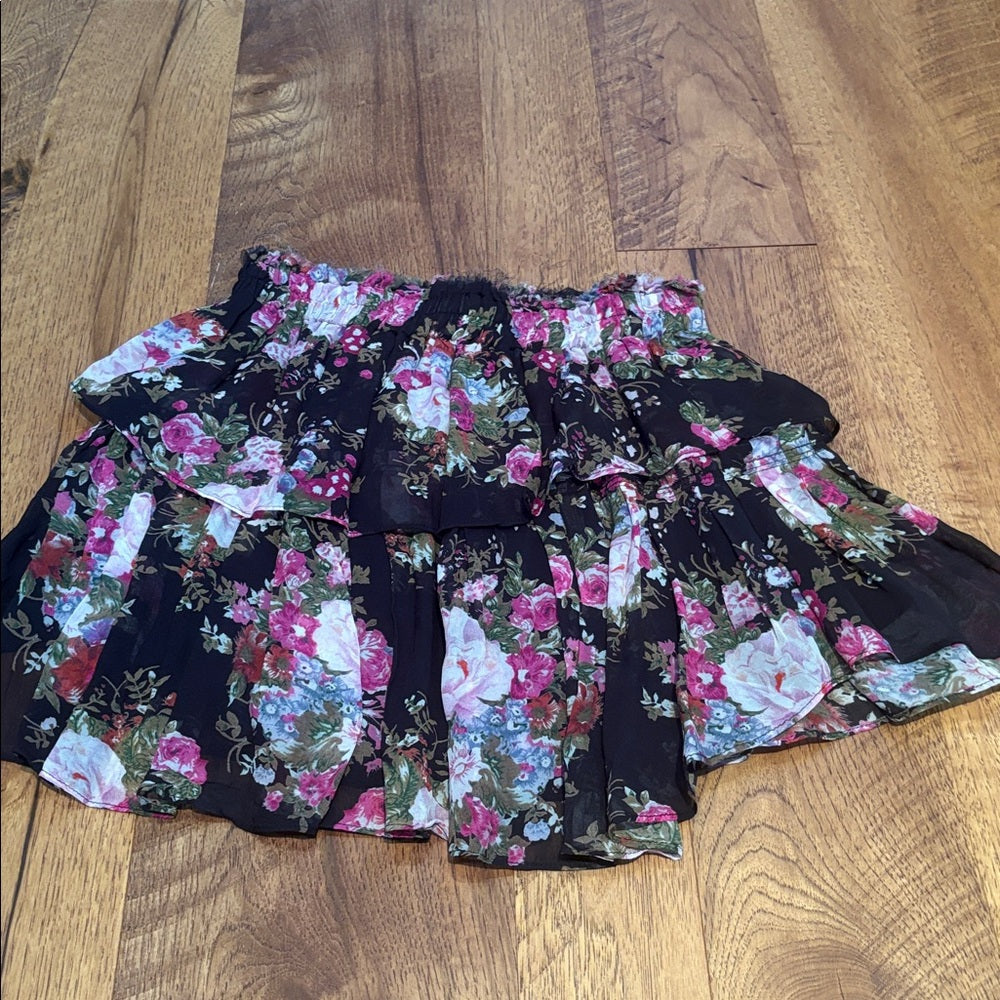 LoveShackFancy Woman’s Black and Pink Floral Skirt Size P