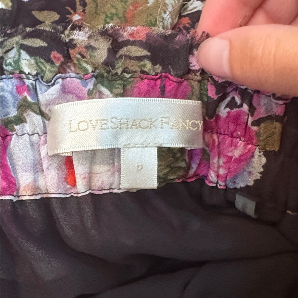 LoveShackFancy Woman’s Black and Pink Floral Skirt Size P