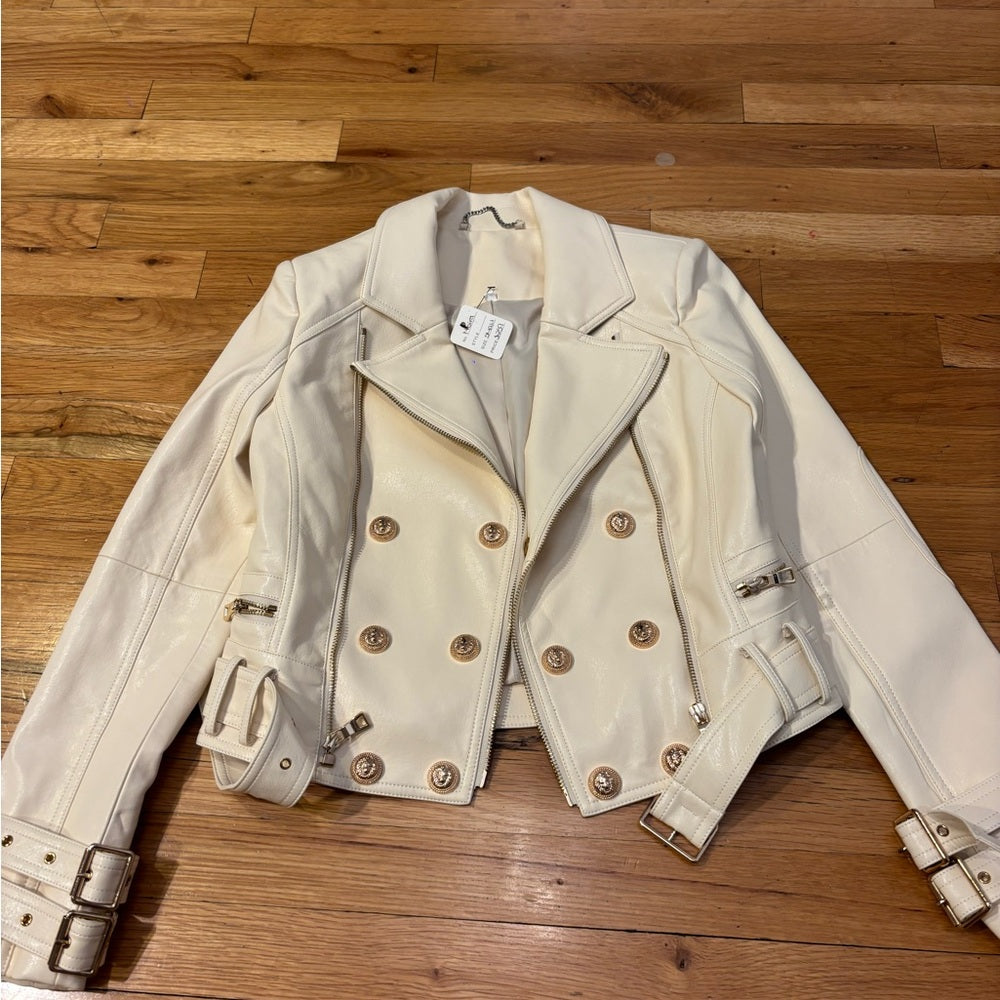 NWT Women's Cream Leather Jacket Size S