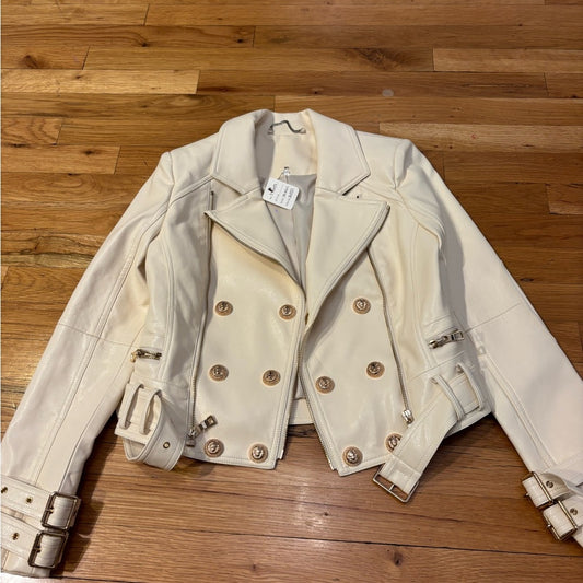 NWT Women's Cream Leather Jacket Size S