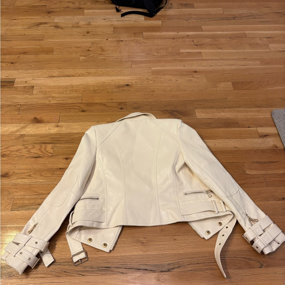 NWT Women's Cream Leather Jacket Size S