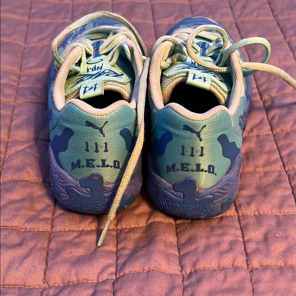 Puma Melo Boys Blue and Green Shoes Size: 3.5