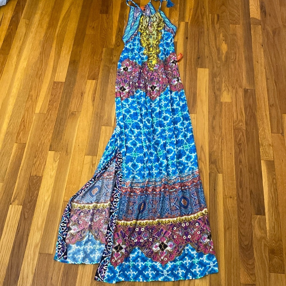 NWT Hale Bob Women’s Multicolored Maxi Dress With Leg Slits Size M