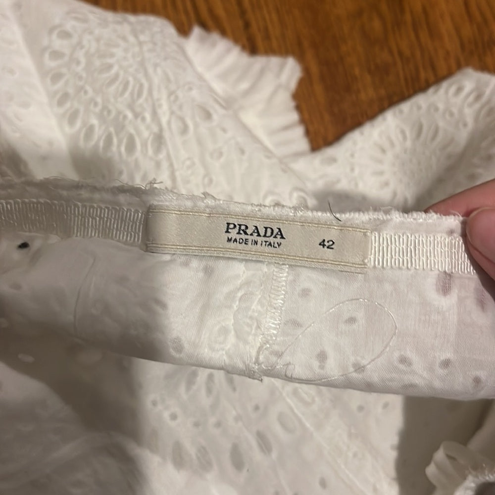 Prada Woman’a White Eyelet Skirt Size 42