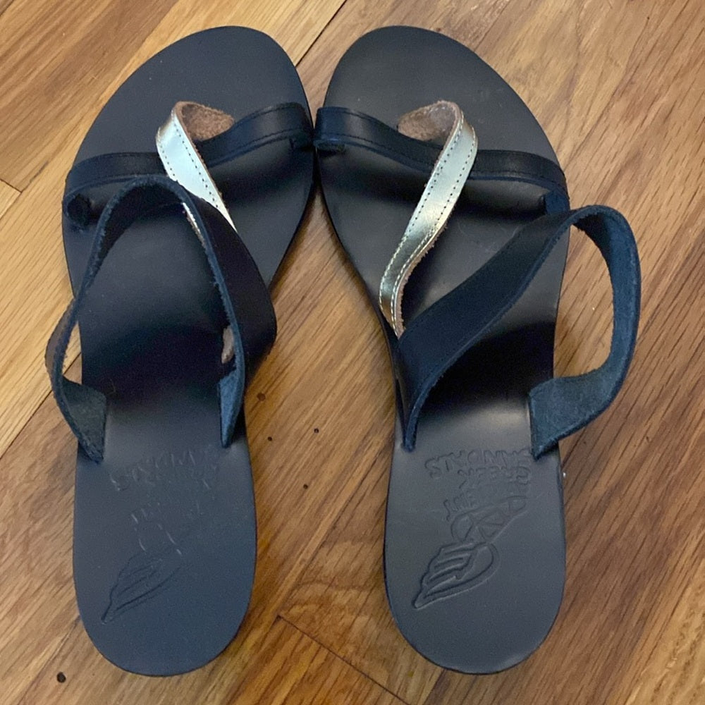 Ancient Greek Sandals Women’s Black and Gold Sandals Size 38
