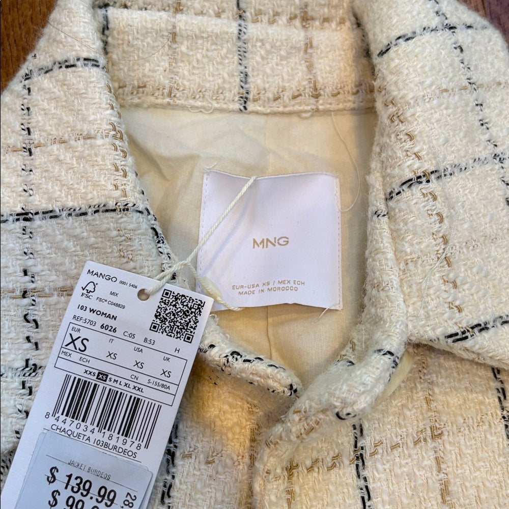 NWT MNG Woman’s Cream Plaid Jacket Size XS