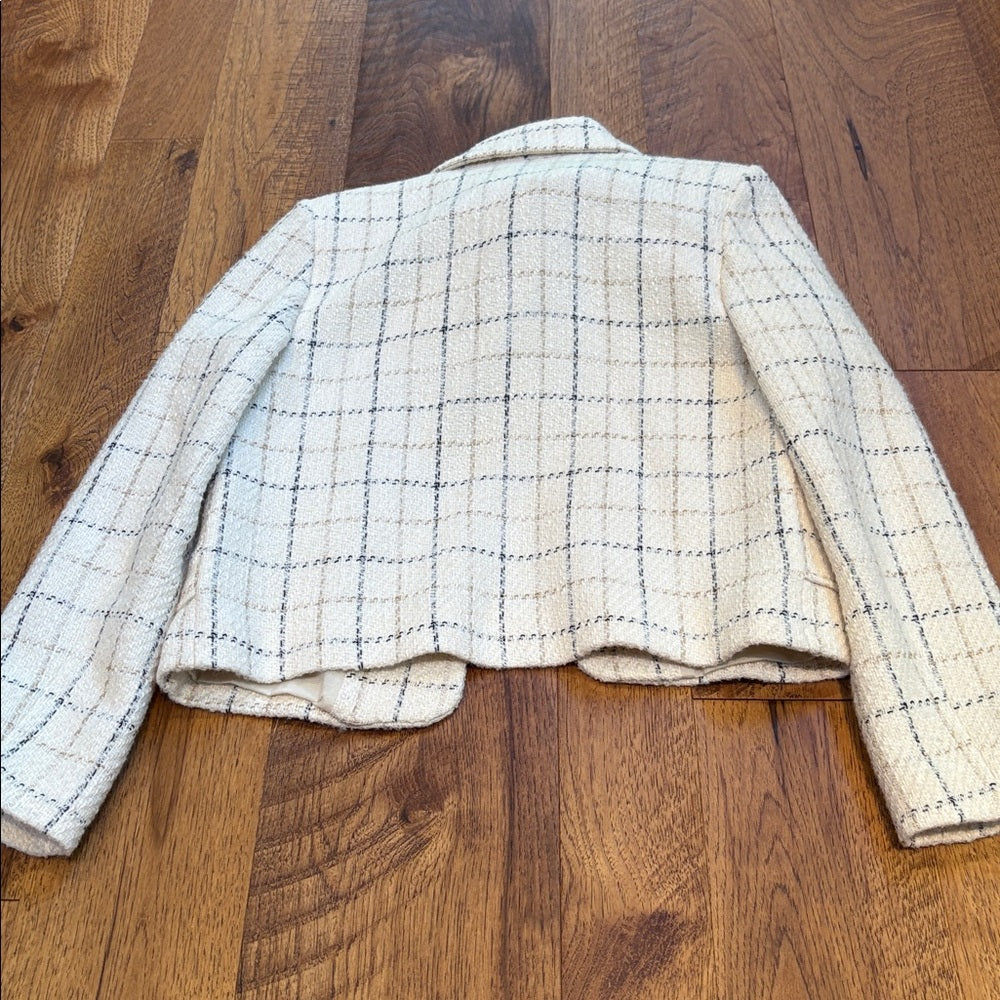 NWT MNG Woman’s Cream Plaid Jacket Size XS