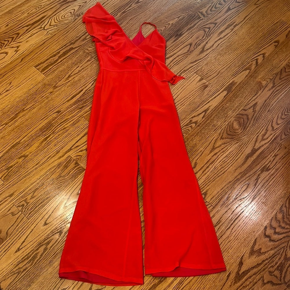 LPA Woman’s Ruffle Red Jumpsuit Size S