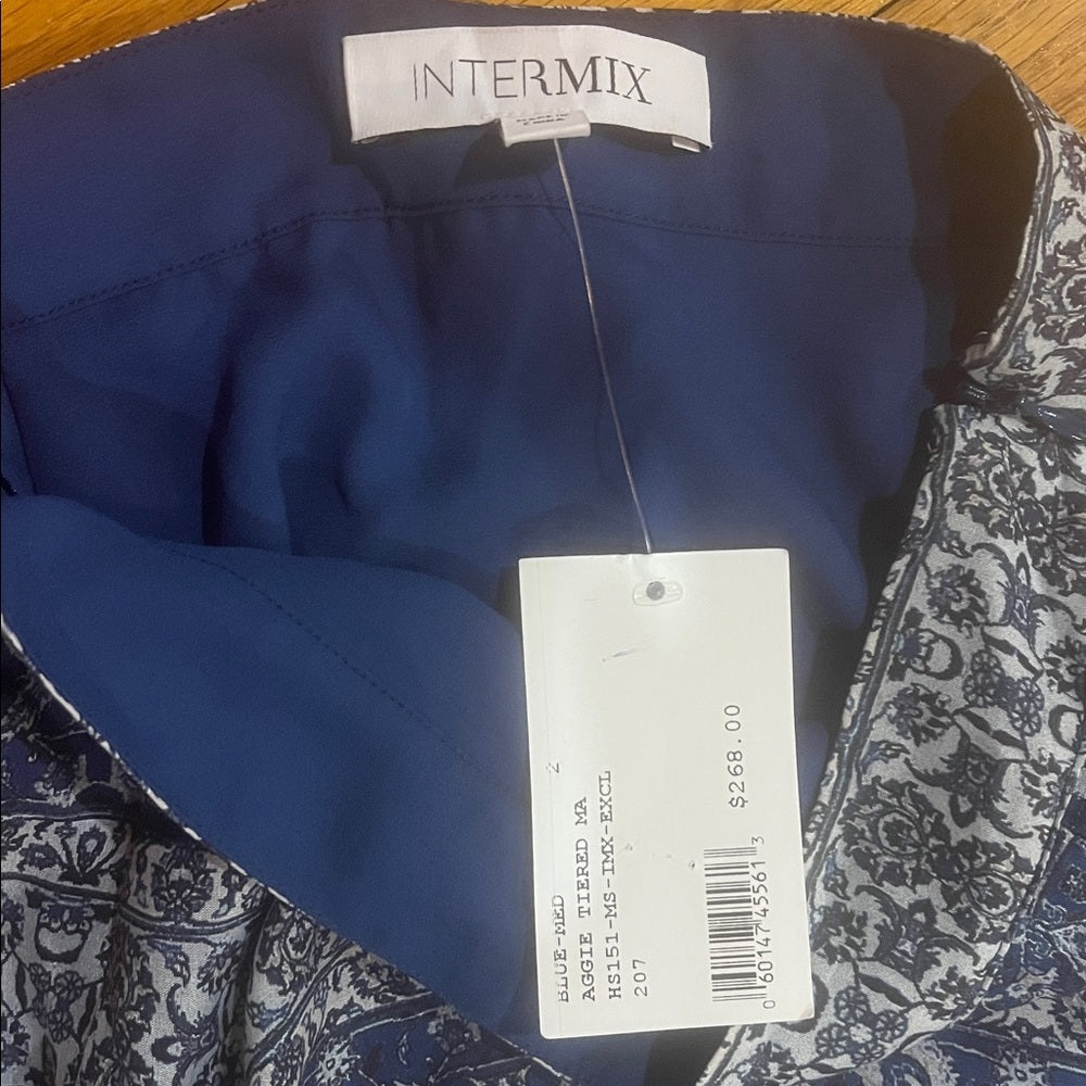 NWT INTERMIX Dark Blue Patterned A-Line Skirt Size 2