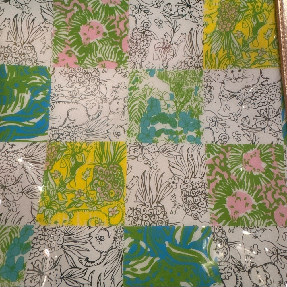 Lilly Pulitzer Green and Yellow Patchwork Tote with Gold Accents