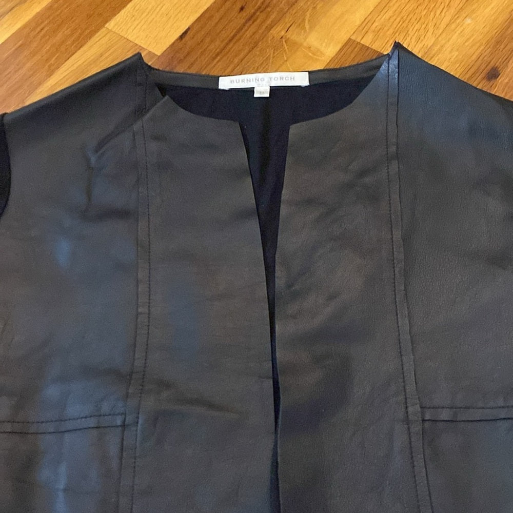Burning Torch Women’s Black Jacket With Leather Front Size P