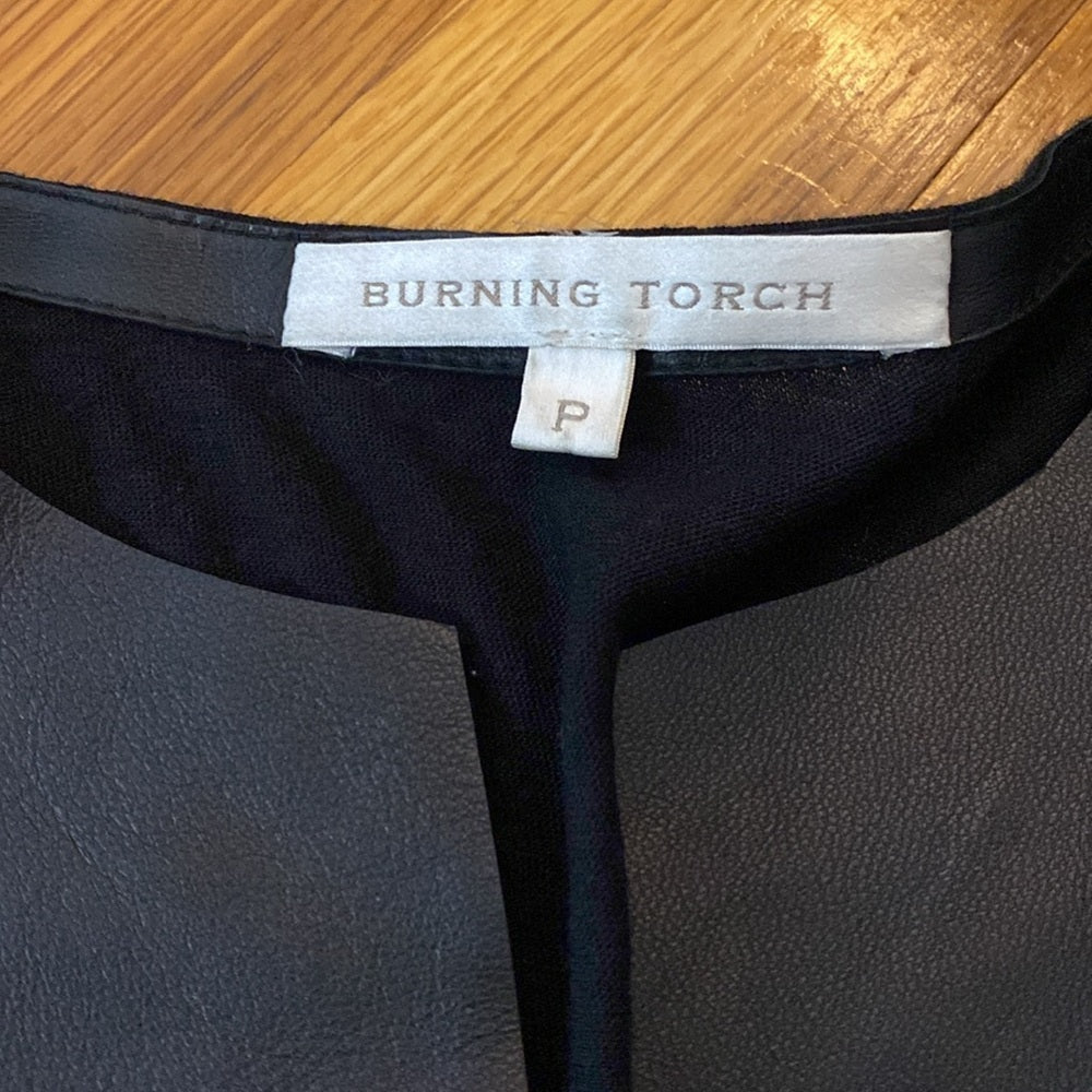 Burning Torch Women’s Black Jacket With Leather Front Size P