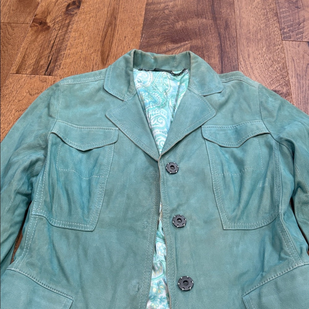 Elie Tahari Woman’s Teal Suede Leather Jacket Size XS