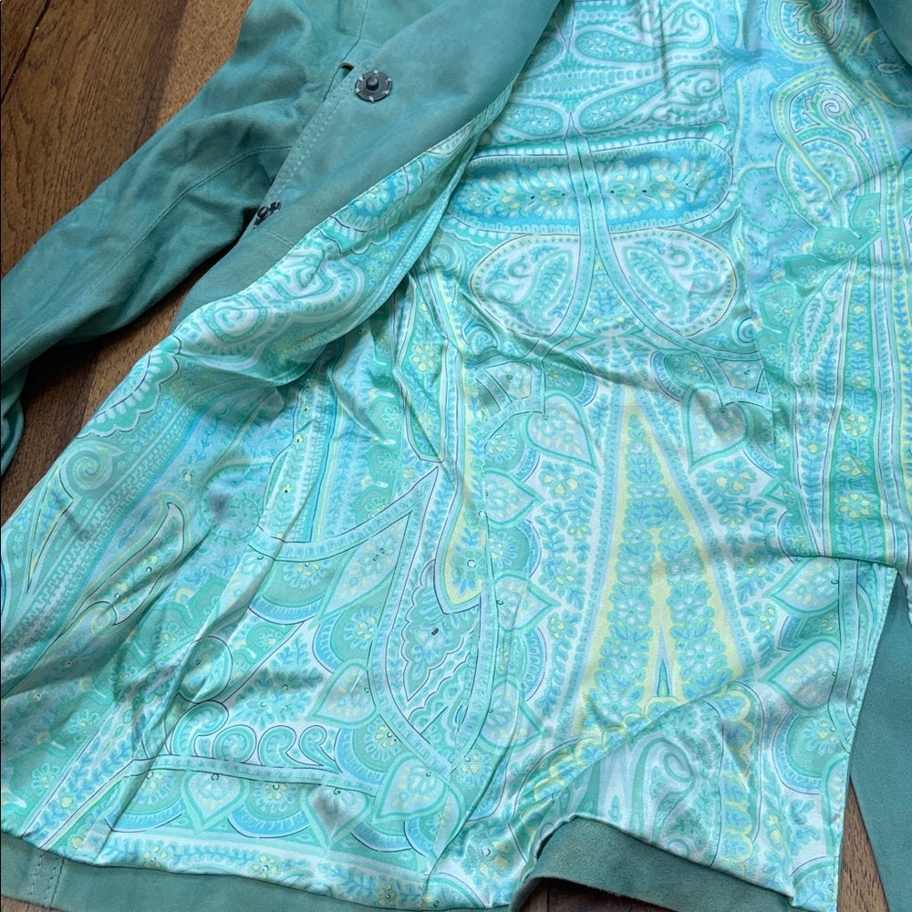 Elie Tahari Woman’s Teal Suede Leather Jacket Size XS