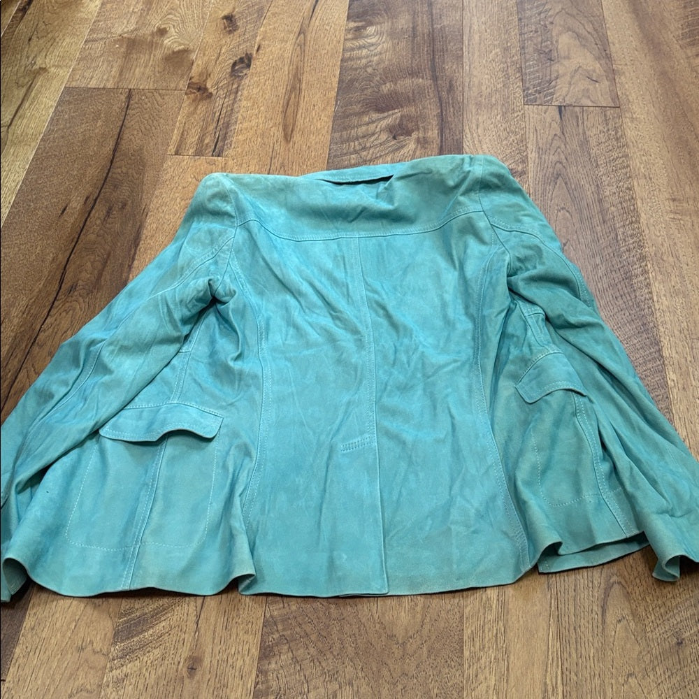Elie Tahari Woman’s Teal Suede Leather Jacket Size XS