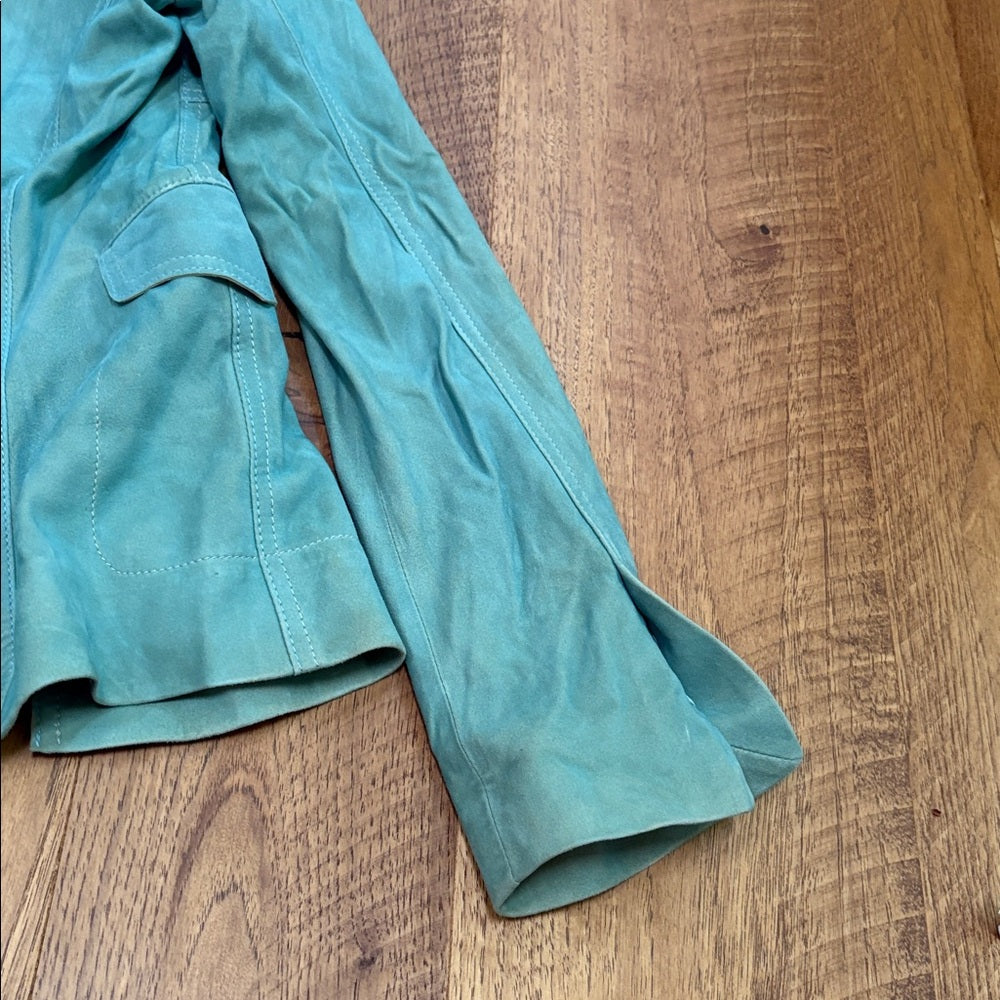 Elie Tahari Woman’s Teal Suede Leather Jacket Size XS