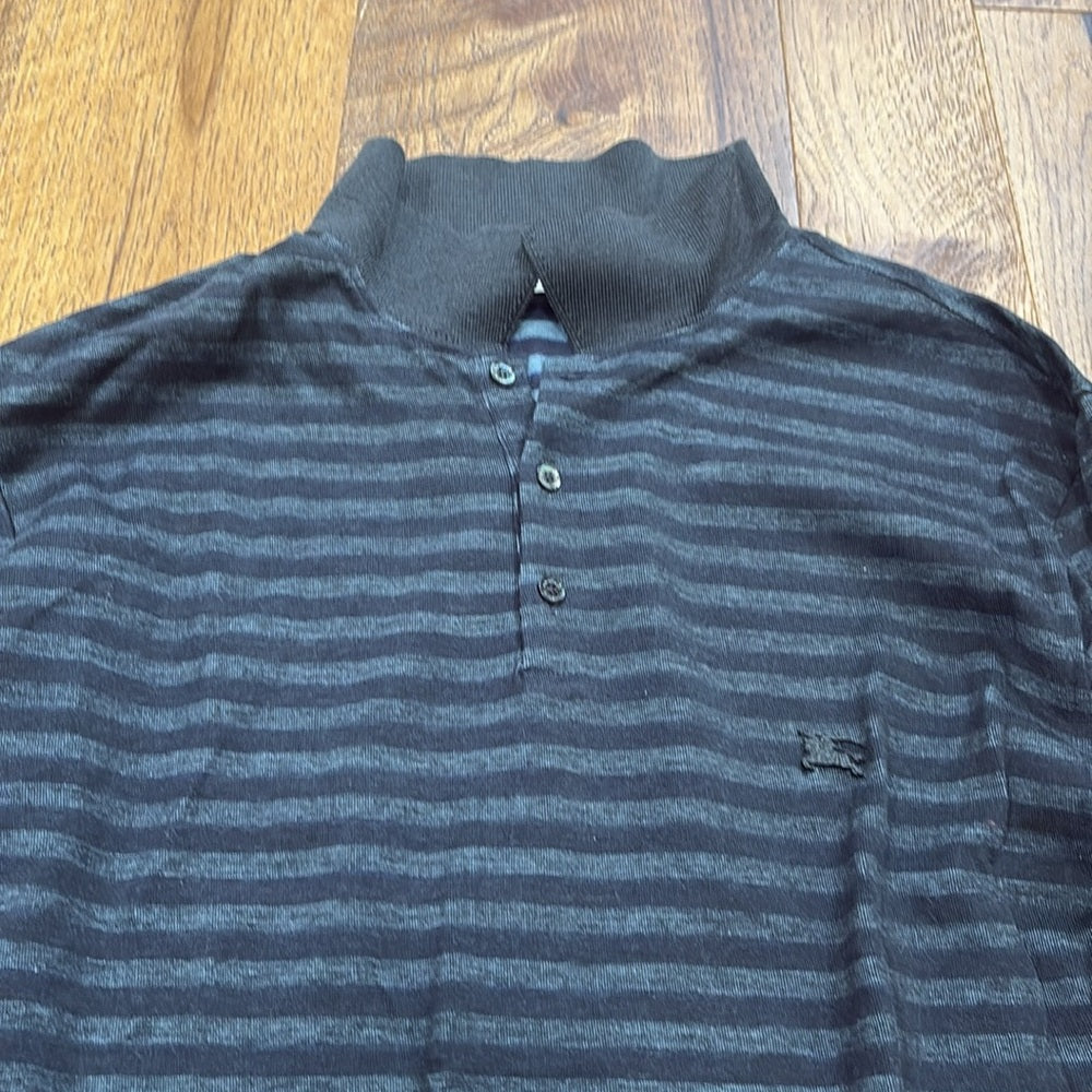 Burberry London Men’s Black Striped Polo Shirt Size M