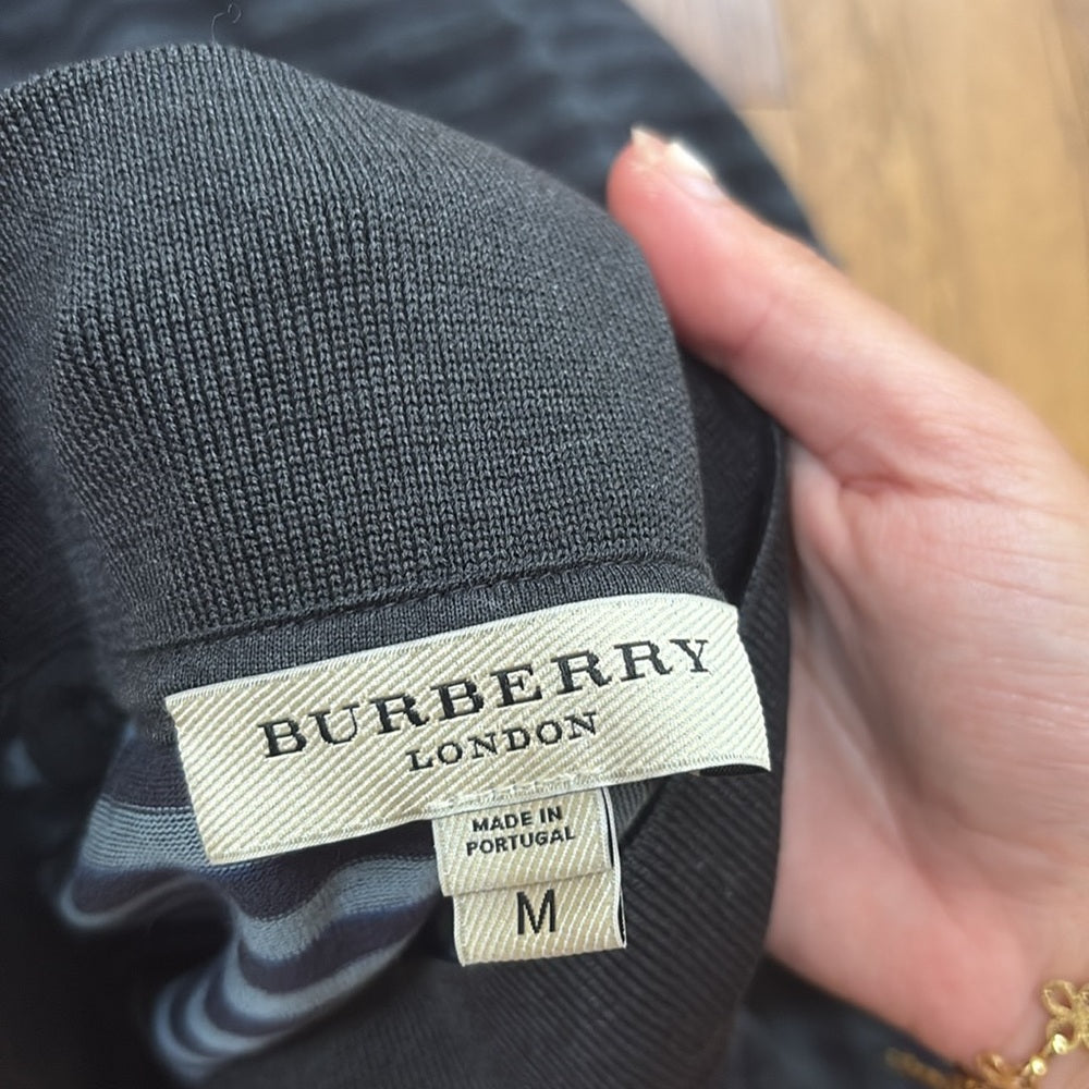 Burberry London Men’s Black Striped Polo Shirt Size M