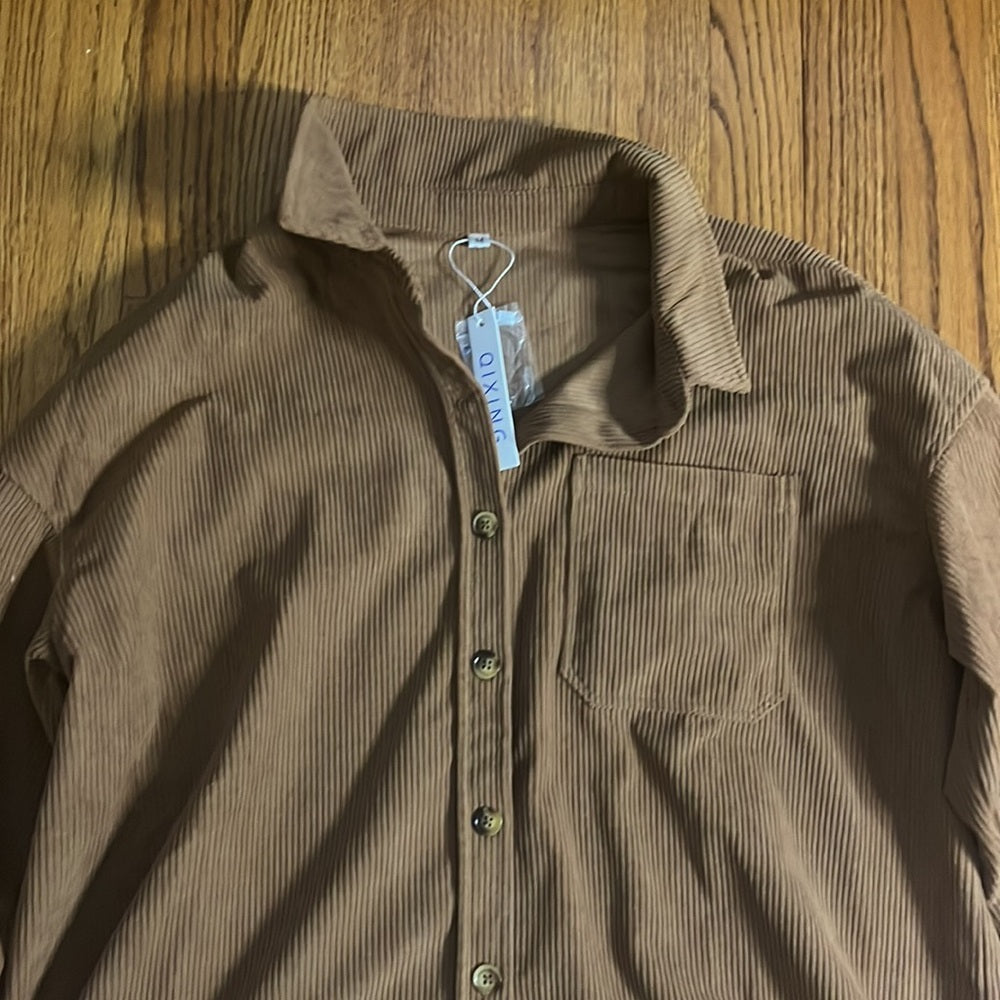 NWT QIXING Woman’s Brown Button Down Sweater Size M
