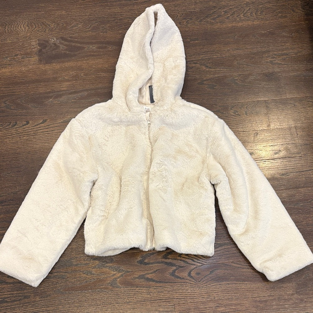NWT GAP Girl’s Cream Hooded Faux Fur Puffer Jacket Size XL