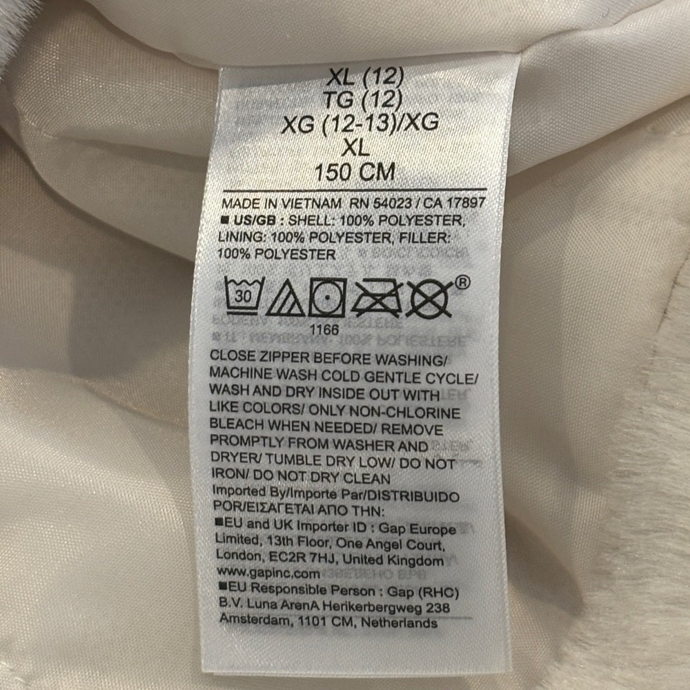NWT GAP Girl’s Cream Hooded Faux Fur Puffer Jacket Size XL