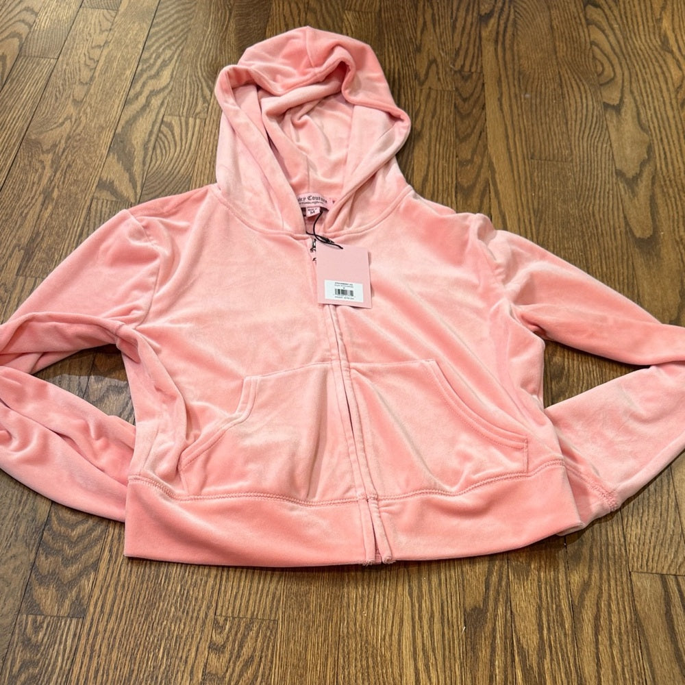 NWT Juicy Couture Light Pink Velour Label Hoodie Size Medium
