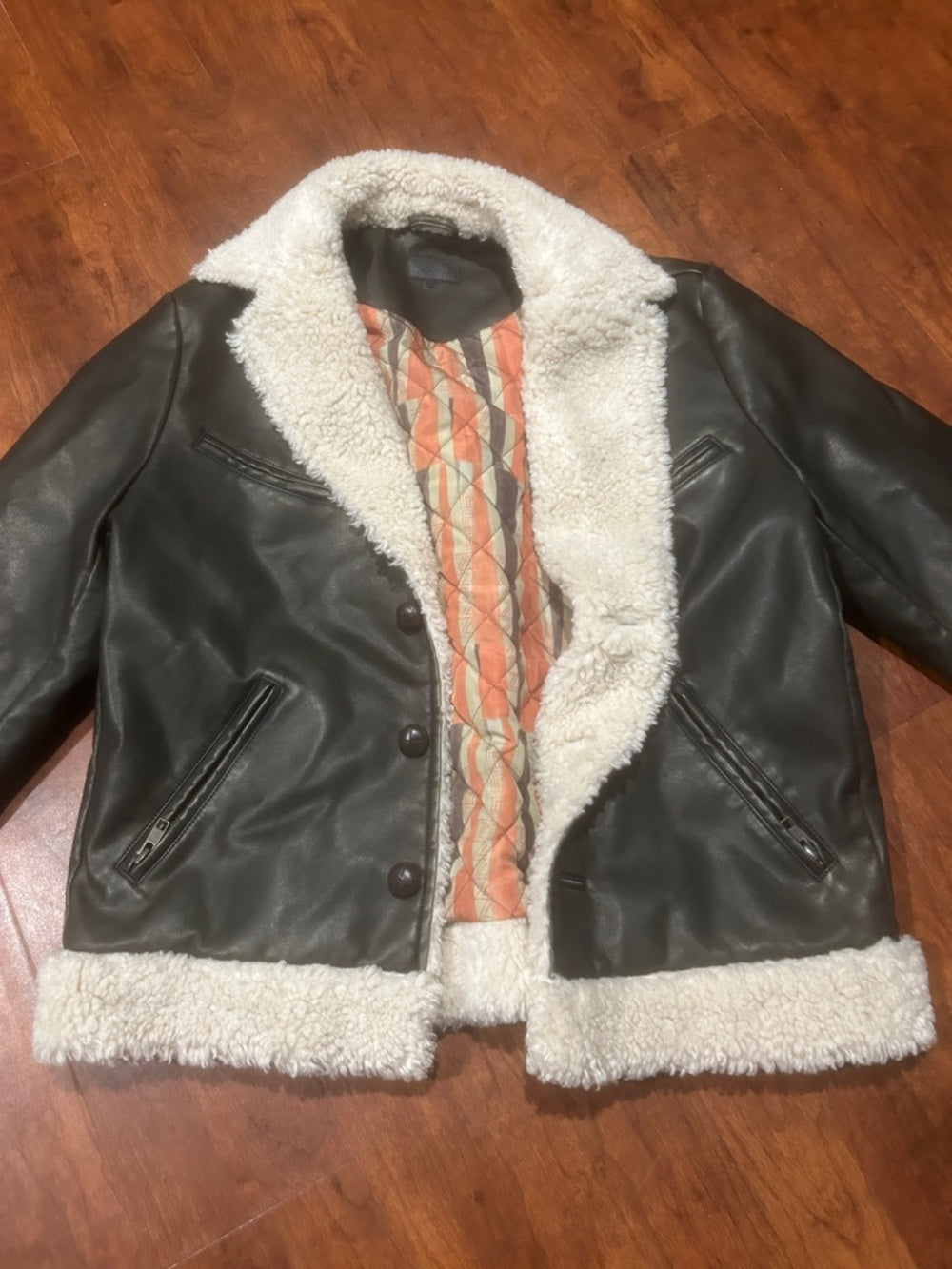 Mother Women’s The Mile High Faux Leather Sherpa Jacket Dark Brown Size Small