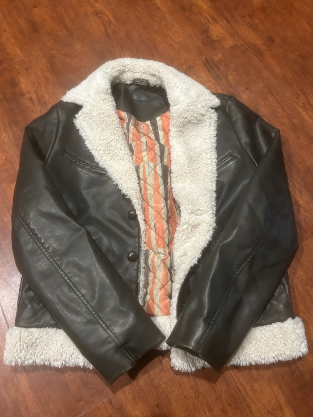 Mother Women’s The Mile High Faux Leather Sherpa Jacket Dark Brown Size Small