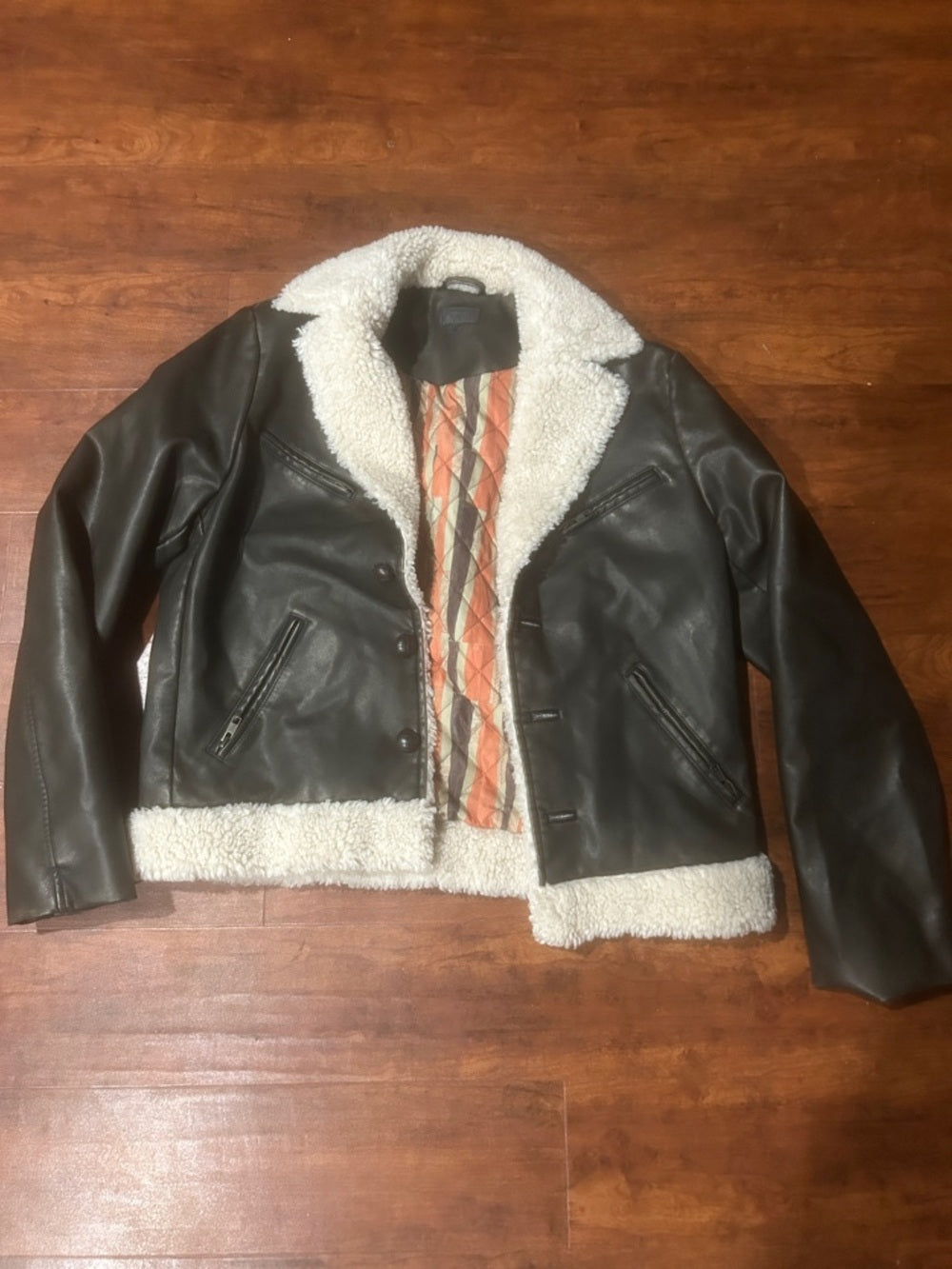 Mother Women’s The Mile High Faux Leather Sherpa Jacket Dark Brown Size Small